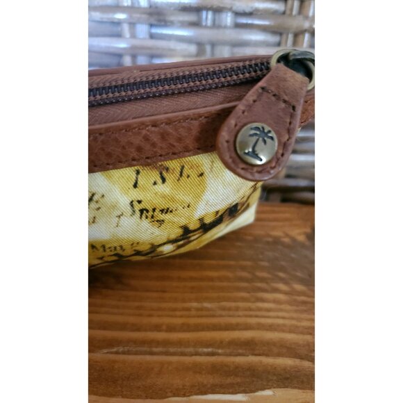 Tommy Bahama Canvas Zipper Pouch With Tropical Nautical Print & Leather Details - Picture 2 of 9